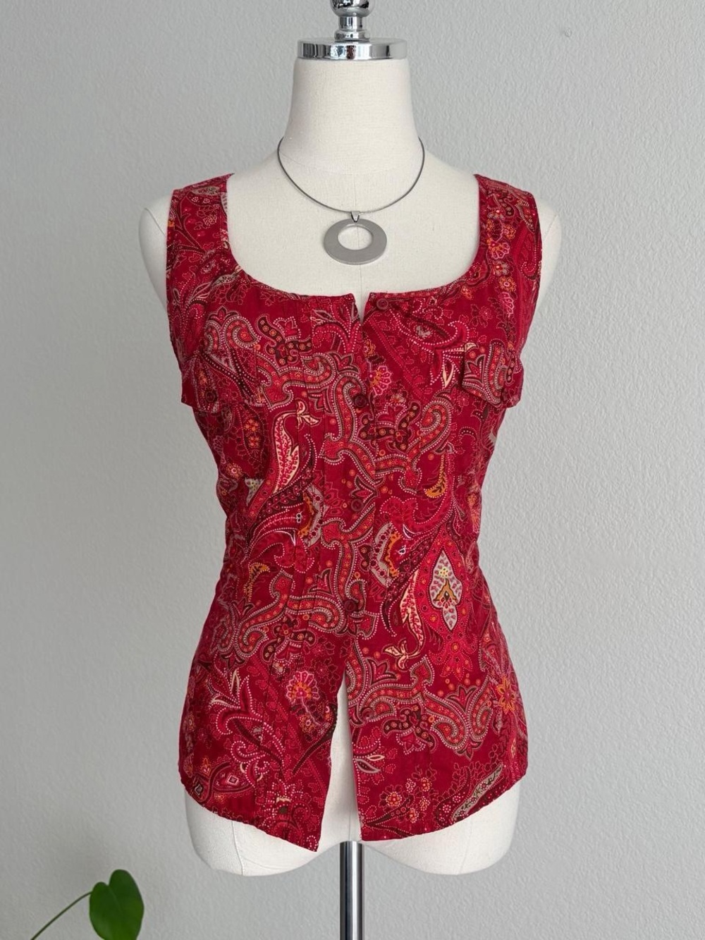 Red Paisley Sleeveless Top